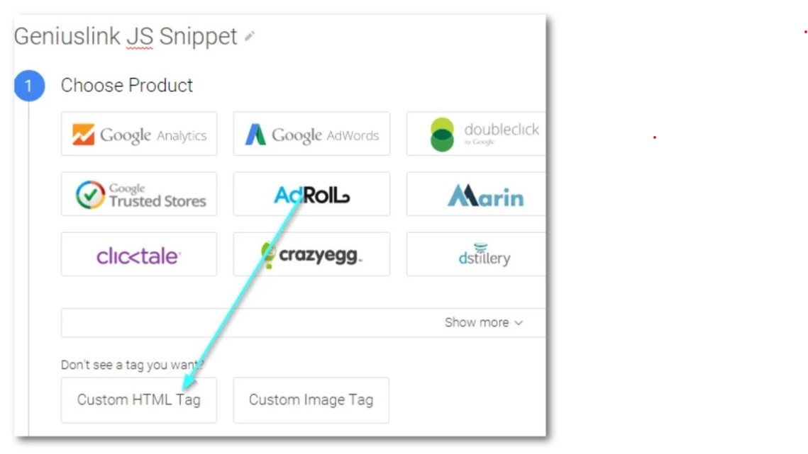 בחירת Custom HTML Tag ב־GTM
